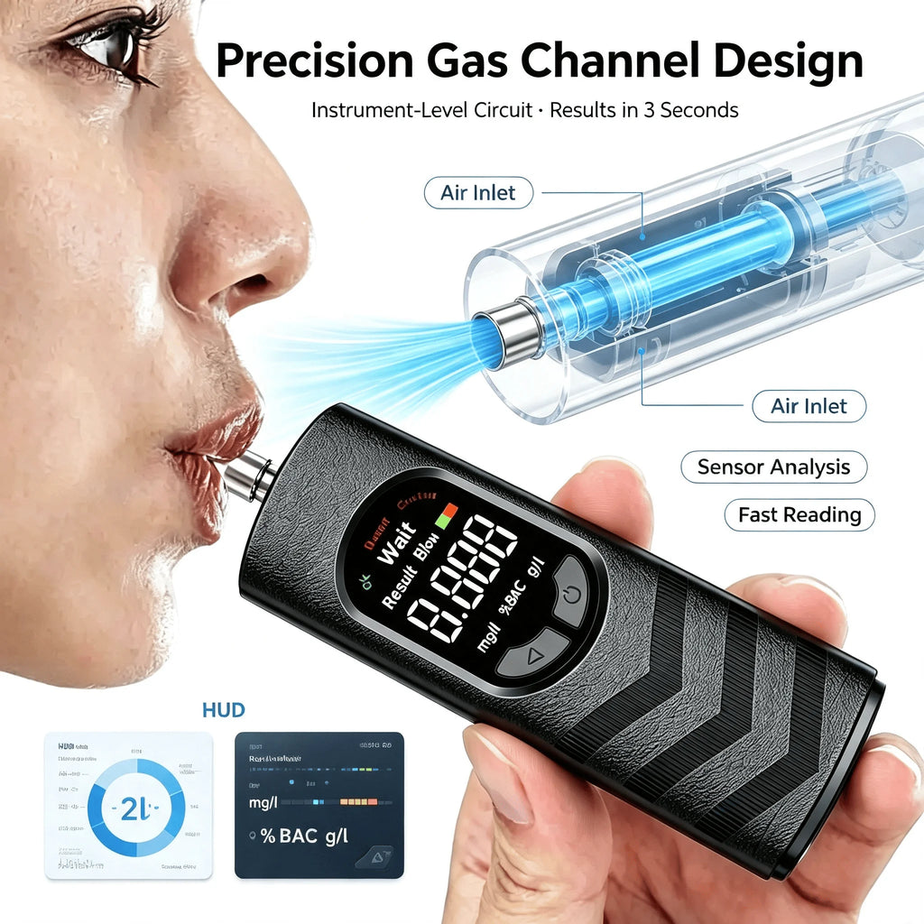 Professional Digital Alcohol Tester, Powered by Lithium-ion Batteries, Equipped with an LCD Screen for Breathalyzer