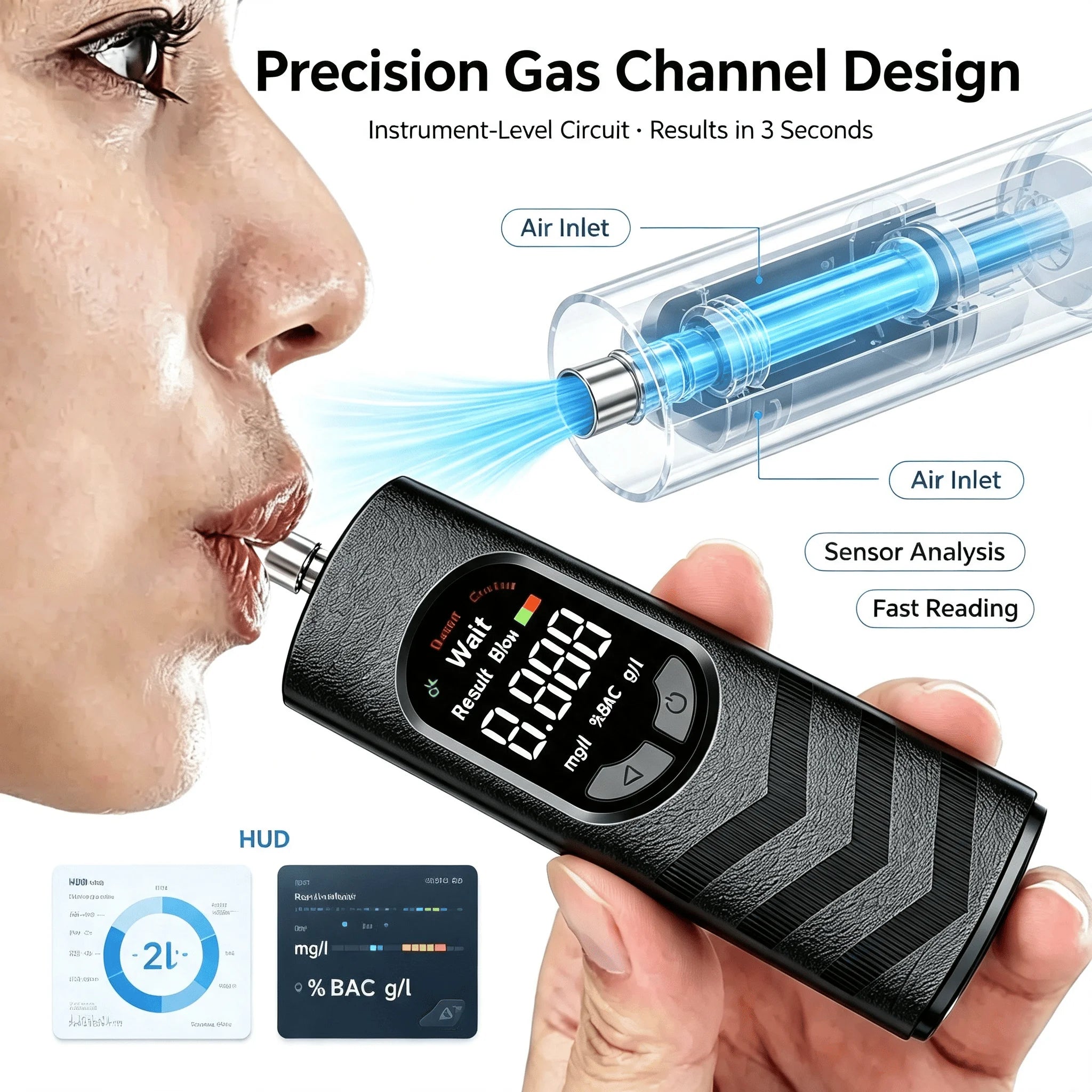 Professional Digital Alcohol Tester, Powered by Lithium-ion Batteries, Equipped with an LCD Screen for Breathalyzer