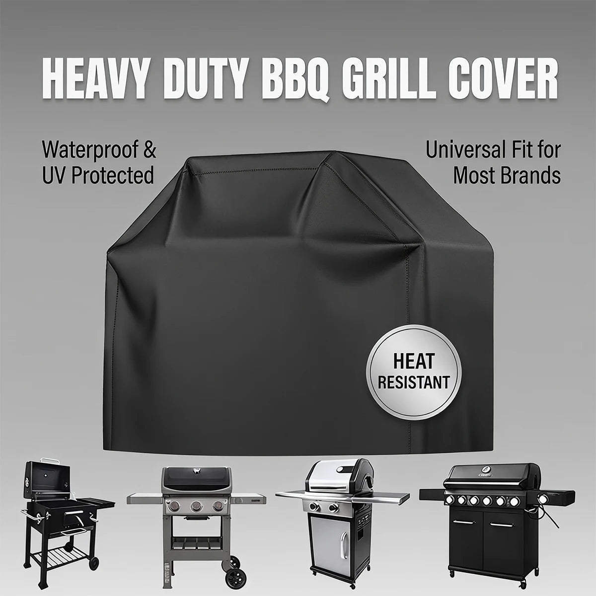Large Grill Cover, Heat Resistant Black, Heavy Duty Grill Cover for Gas Grill, BBQ Accessories