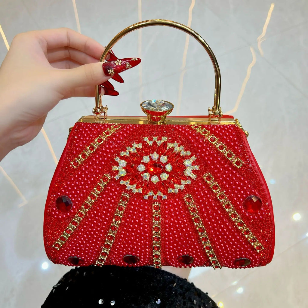 New Evening Bags Rhinestones Beading Party Cocktail Prom Clutch Bags Pearl Diamonds Glitter Elegant Small Bucket Box Handbag