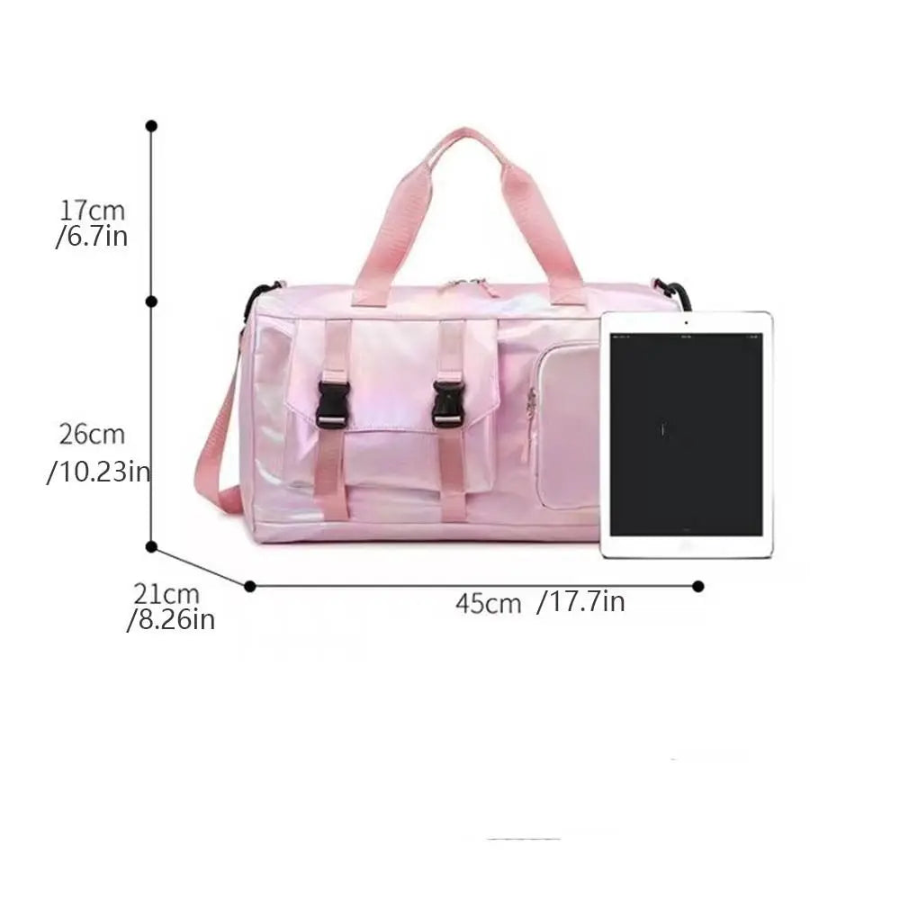 Tote Pearl Glossy Gym Bag Waterproof Wet Dry Separation Travel Luggage Bag Carry-On Shoe Compartment Weekender Gym Tote Sports