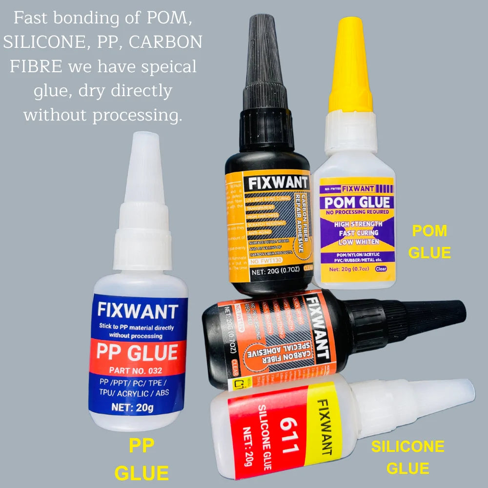 Industrial Special Glue for PP Polypropylene Plastic, Carbon Fiber, Fixes POM Polyoxymethylene, Silicone Fast-Curing Adhesive