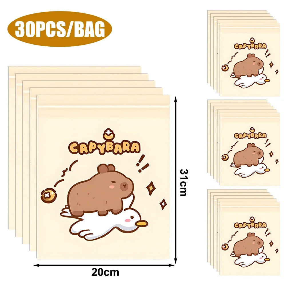 90-30pcs Cartoon Capybara Car Disposable Garbage Bag Portable Universal Auto Door Seat Household Thickened Desktop Trash Can