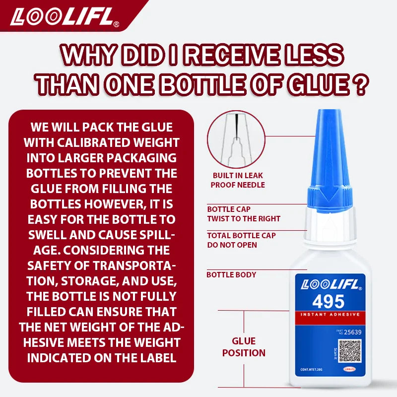 1-5pcs, LOOLIFL, 20g upgraded version 495, super glue, industrial strength, metal strong adhesive, transparent, stable,