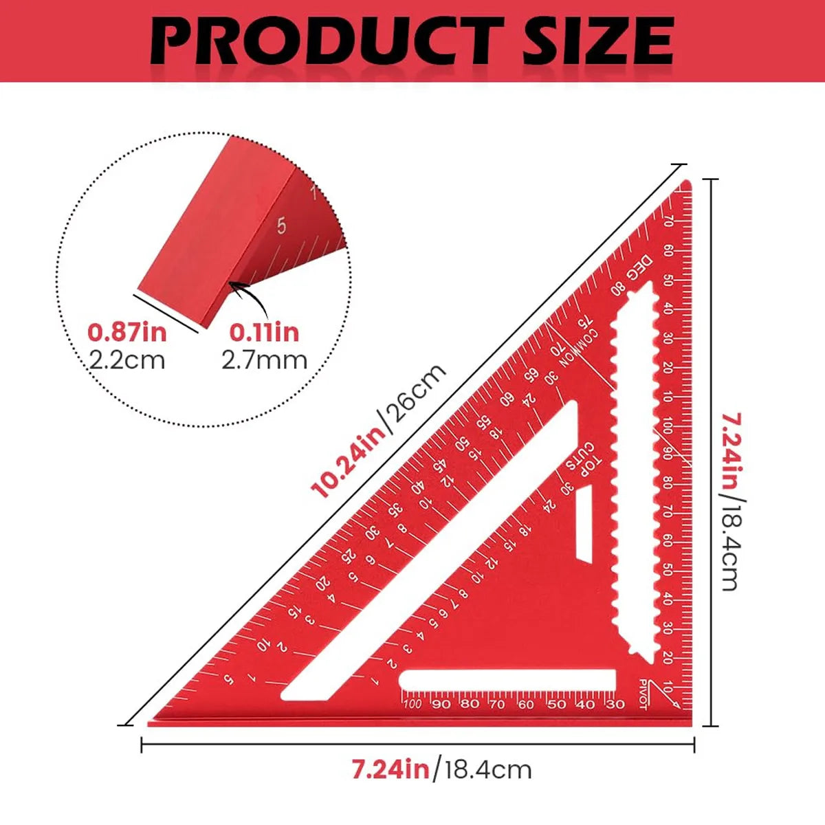 7/12 Inch Metric Aluminum Alloy Woodworking Triangle Ruler High Precision Angle Protractor Marking Gauge Carpenter Tool