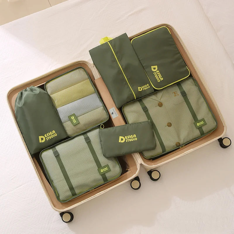 Dopamine Travel Storage Thickeneded Twill Cosmetics Bag Multi-Functional Portable Suitcase Seven-Piece Cosmetics Bag Waterproof, Can Be Used for Travel, Bedroom Storage, Suitable for Storing Cosmetics, Clothing, Toiletries, D