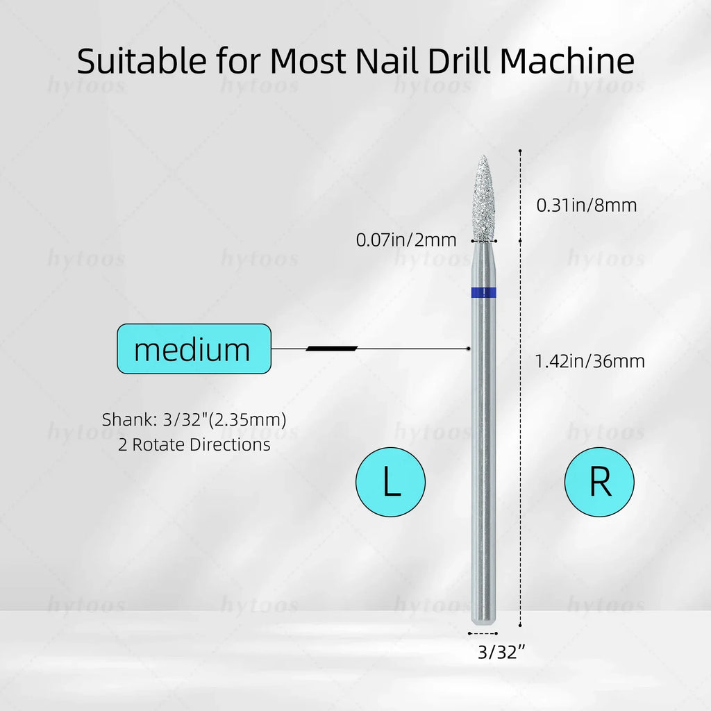 HYTOOS 2mm Flame Chrome Diamond Nail Drill Bits Pro Russian Cuticle Bit for Nail Drill Dead Skin Cuticle Cleaner Nails PrepTools