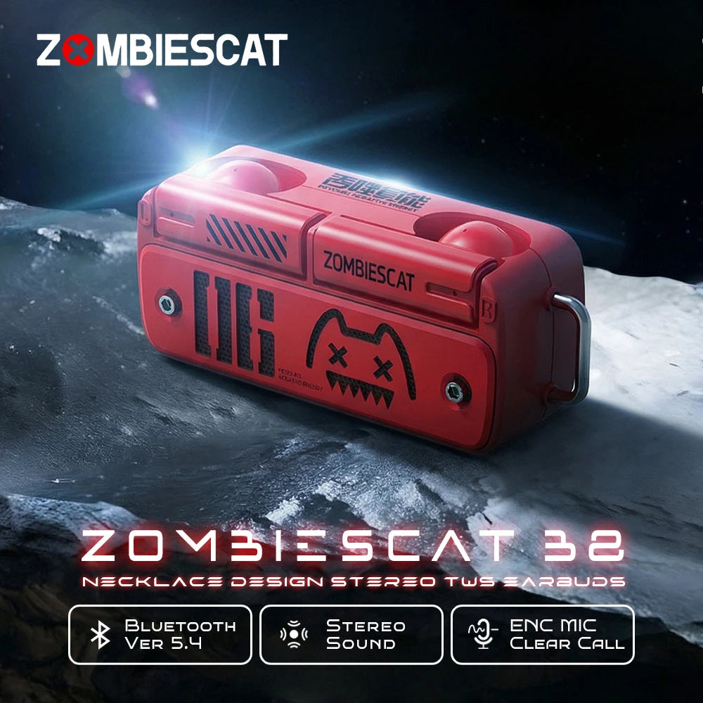 Zombies Cat B8 TWS Wireless Earbuds Necklace Design Bluetooth 5.4 Headphone ENC Call Noise Reduction Wireless Earphones with Mic