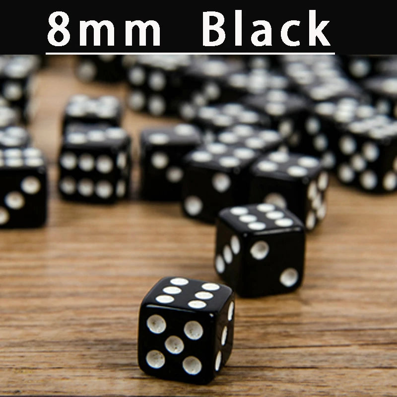 50PCS 8MM 10MM Square Point Dice Puzzle Game Send Children 6 Sided Dice DIY Game Accessory Small Size 8mm Black White Cube