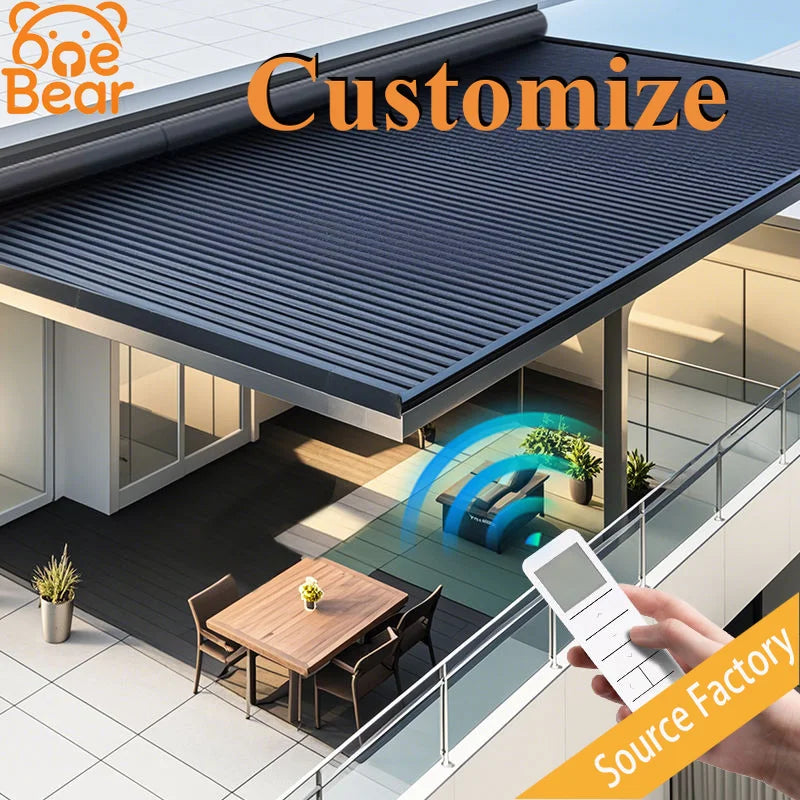 Electric Telescopic Aluminum Sky Awning Windproof Retractable Roof Shade For Cafe Restaurant Backyard Leisure Canopy