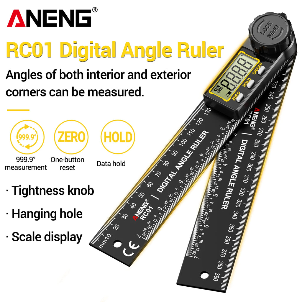 ANENG RC01 Digital Protractor Angle Finder Goniometer 0.1° Resolution ±1% ±0.5° Accuracy 0.0°-999.9° Woodworking Measuring Tool