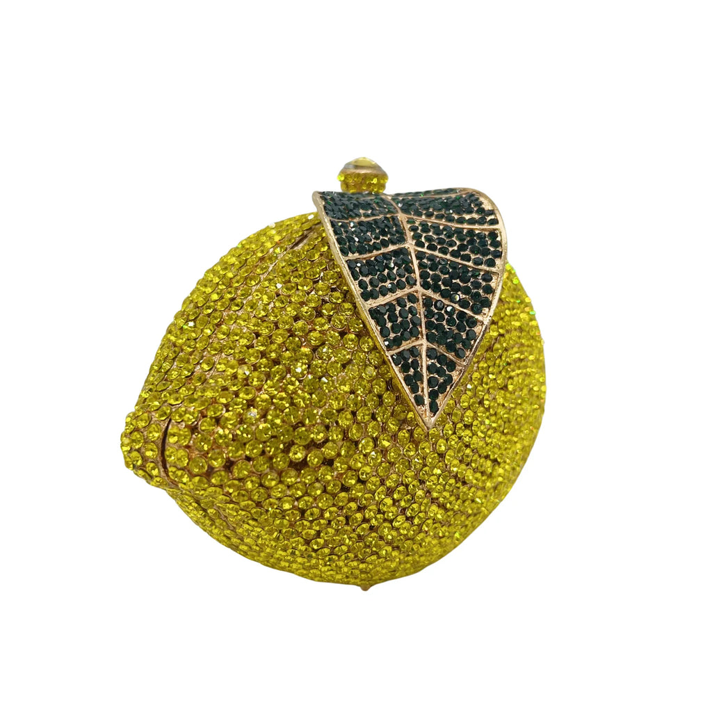 Yellow Lemon Shape Crystal Evening Bag Clutches Bridal Luxury Diamond Clutch Purse Wedding Party  Rhinestone Handbag Prom Pouch