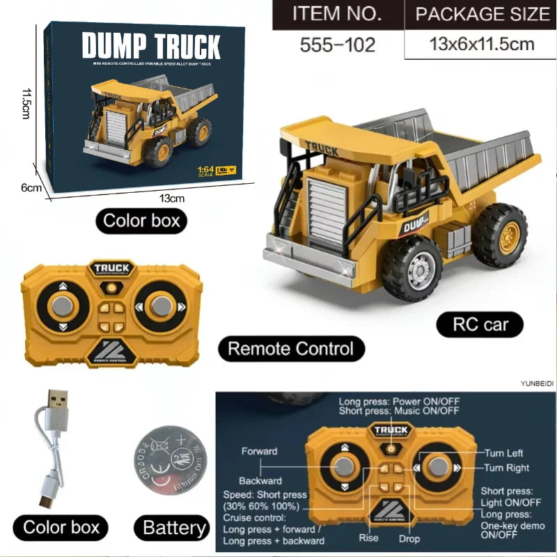 1:64 RC Mini Alloy Forklift dump truck excavator desktop toy 2.4G Remote Control engineering vehicle Boy's Dream Collection Gift