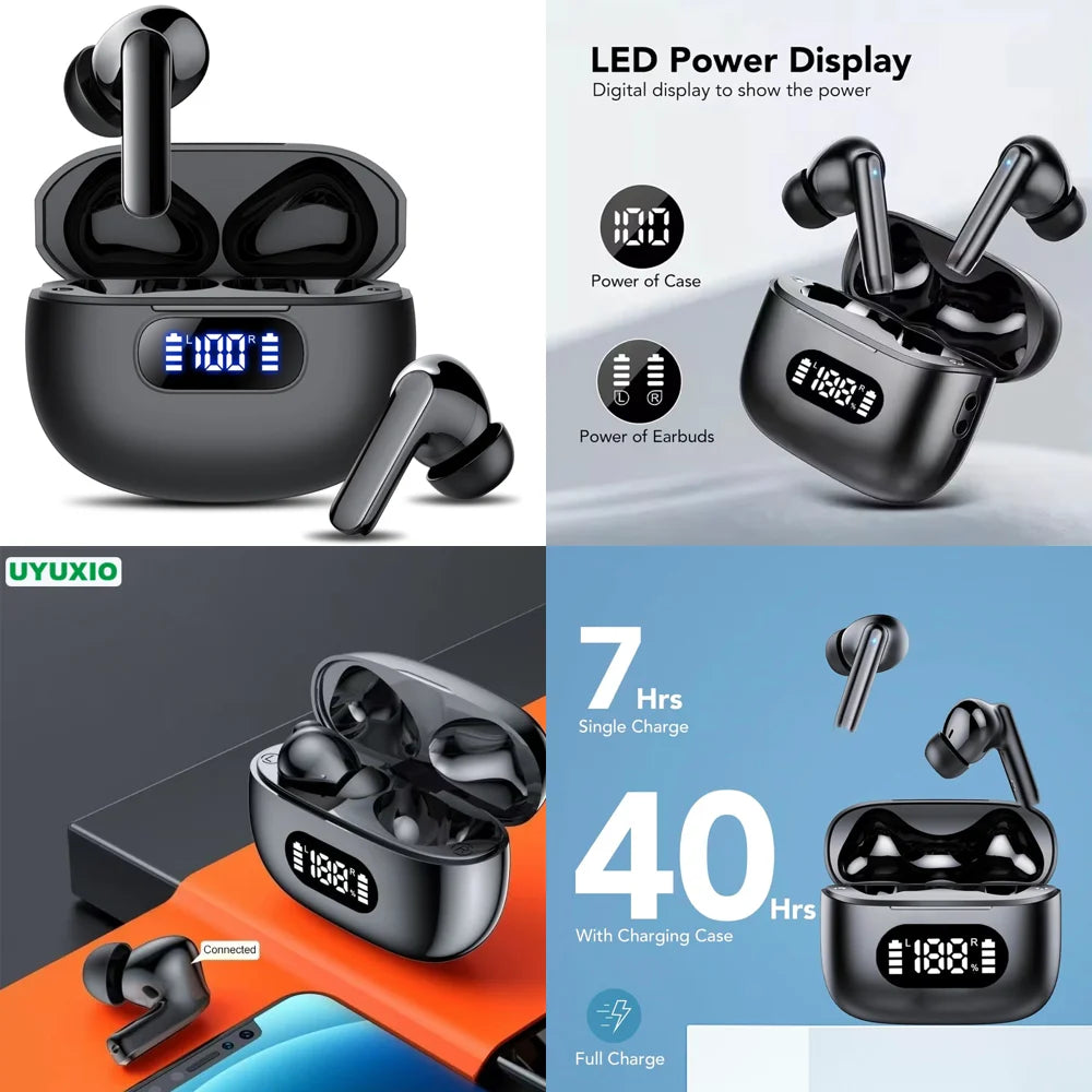 UYUXIO Wireless Earbuds BT 5.4 Headphones with 48H Play Time HiFi Stereo Clear Calls IP7 Waterproof Ear Buds for Phones Sports