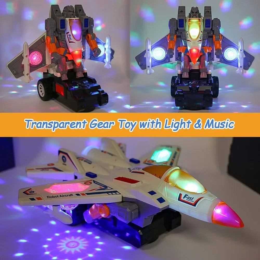Deformation Airplane Toy Battery Operated Robot with Light & Sounds Bump and Go Action Fighter Birthday Gift for Boys Girls Kid