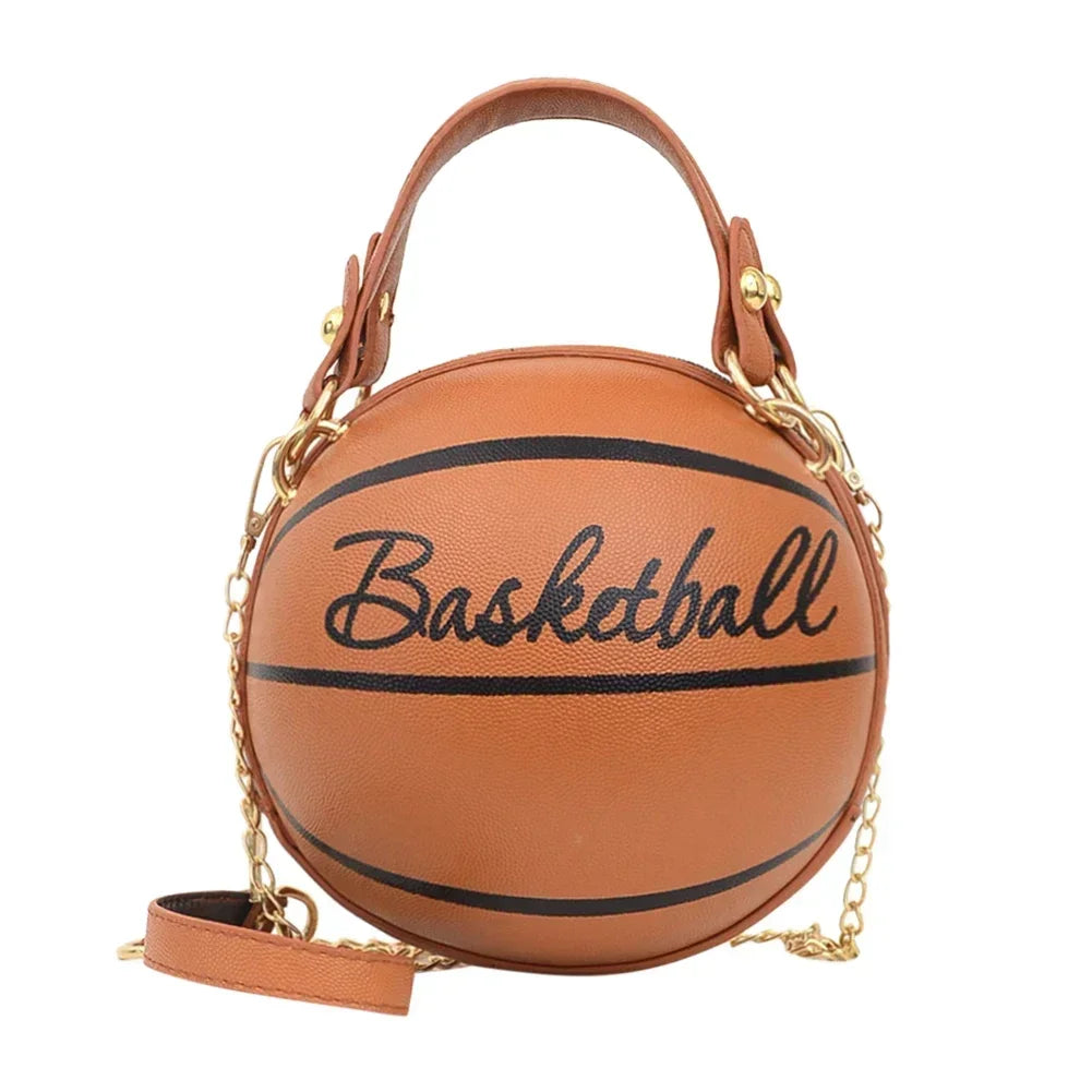 Personality Female Leather Pink Basketball Bag Ball Purses for Teenagers Women Shoulder Bags Crossbody Chain Hand Bags