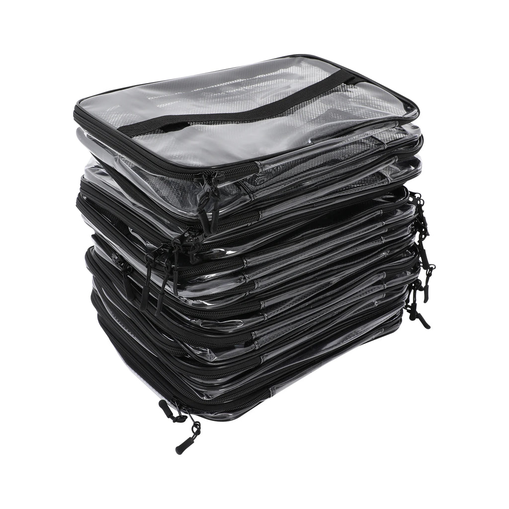 12 Pieces Large PVC Storage Bag, Transparent Black, Toy Organizer with Zipper Pockets, Game Room Storage, Travel Storage for Barbie, Blocks, Plush, Waterproof, Durable, Portable Handle, Home Closet