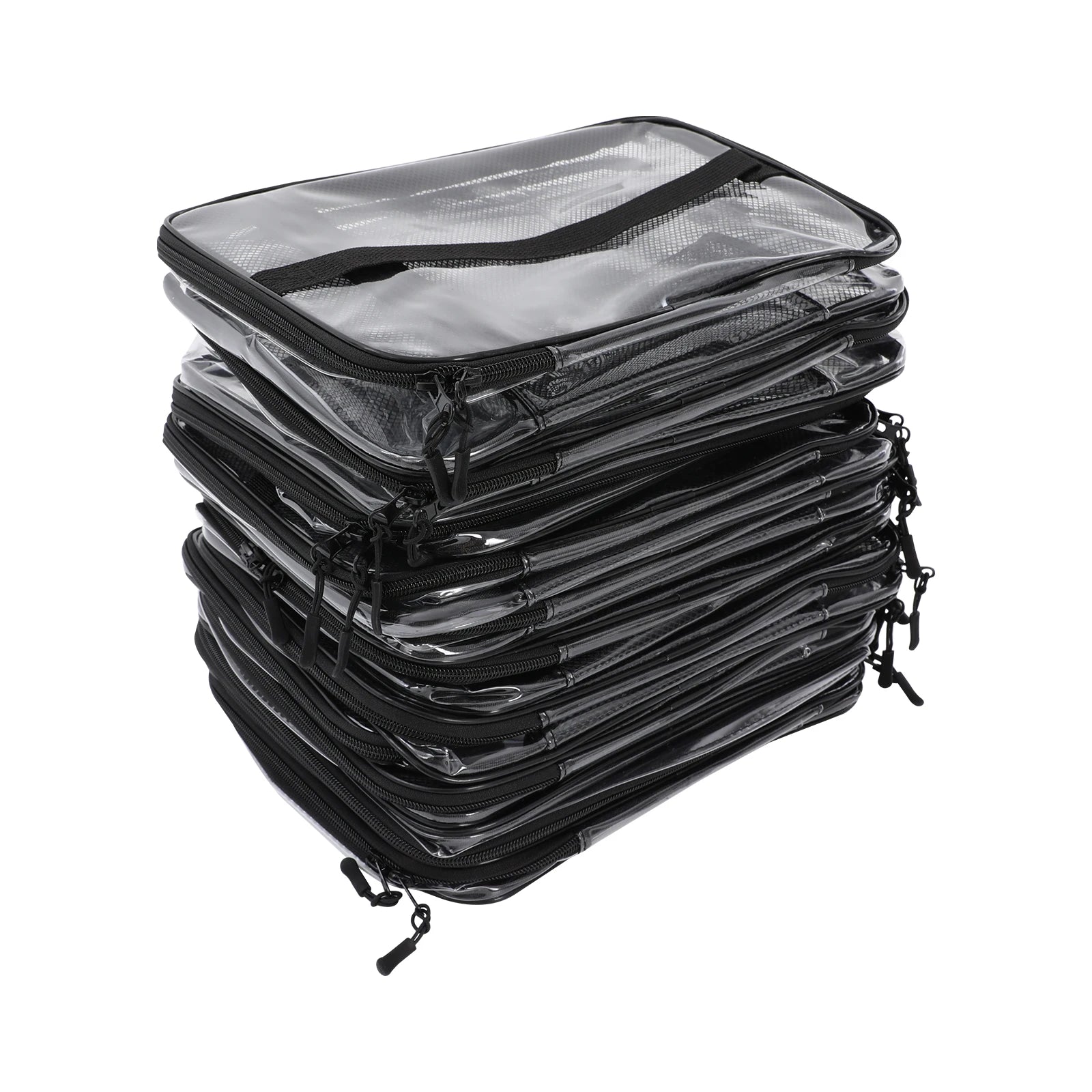 12 Pieces Large PVC Storage Bag, Transparent Black, Toy Organizer with Zipper Pockets, Game Room Storage, Travel Storage for Barbie, Blocks, Plush, Waterproof, Durable, Portable Handle, Home Closet