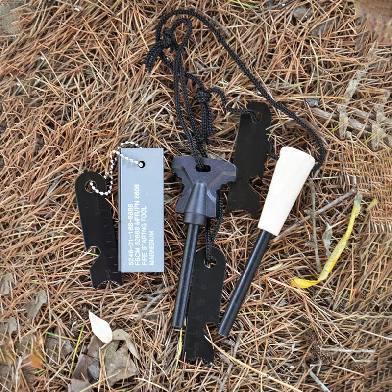 Portable Magnesium Fire Starter Stick Flint Lighter Set Large Wooden Handle Outdoor Survival Rescue Equipment Camping EDC Tool