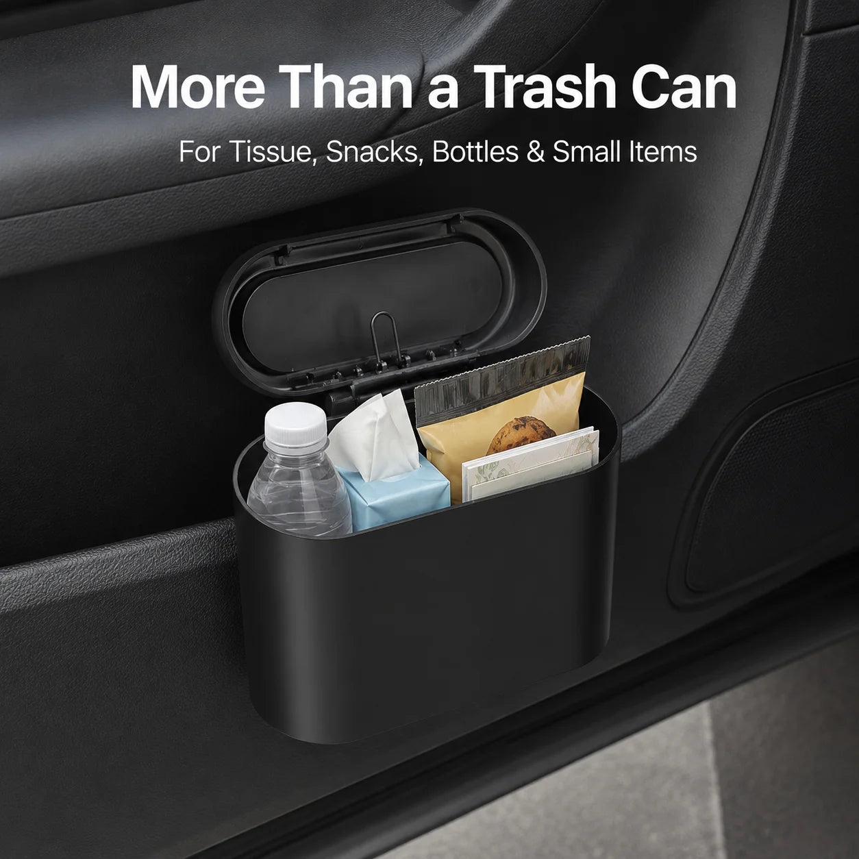 Universal Car Trash Can Organizer Waterproof Clip-On Garbage Bin with Push Lid Bag Roll for BMW Audi Mercedes Benz VW Porsche
