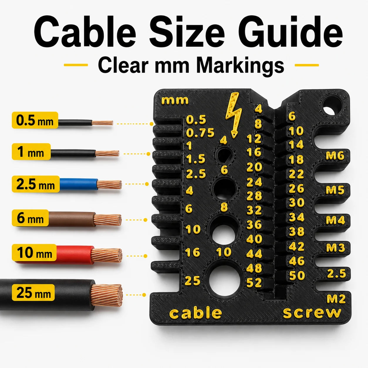 Screw & Cable Size Gauge, Metric Thread Measuring Tool for M2-M6 Screws & Wire Cables, Compact DIY Toolbox Tool