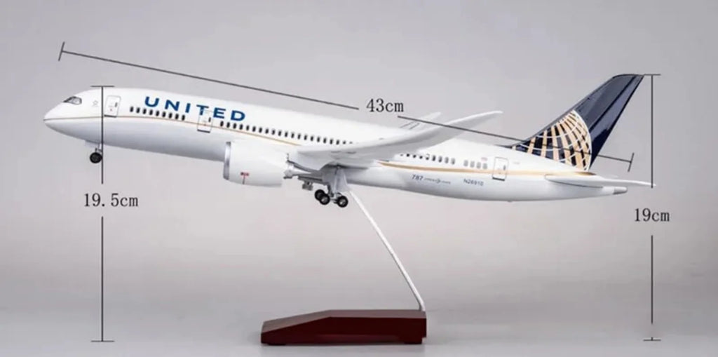 43cm 1:130 Scale Plane B787 United Airlines Airplane Model Resin With Lights & Wheels Die-cast Aircraft Toys Child Assemble Gift
