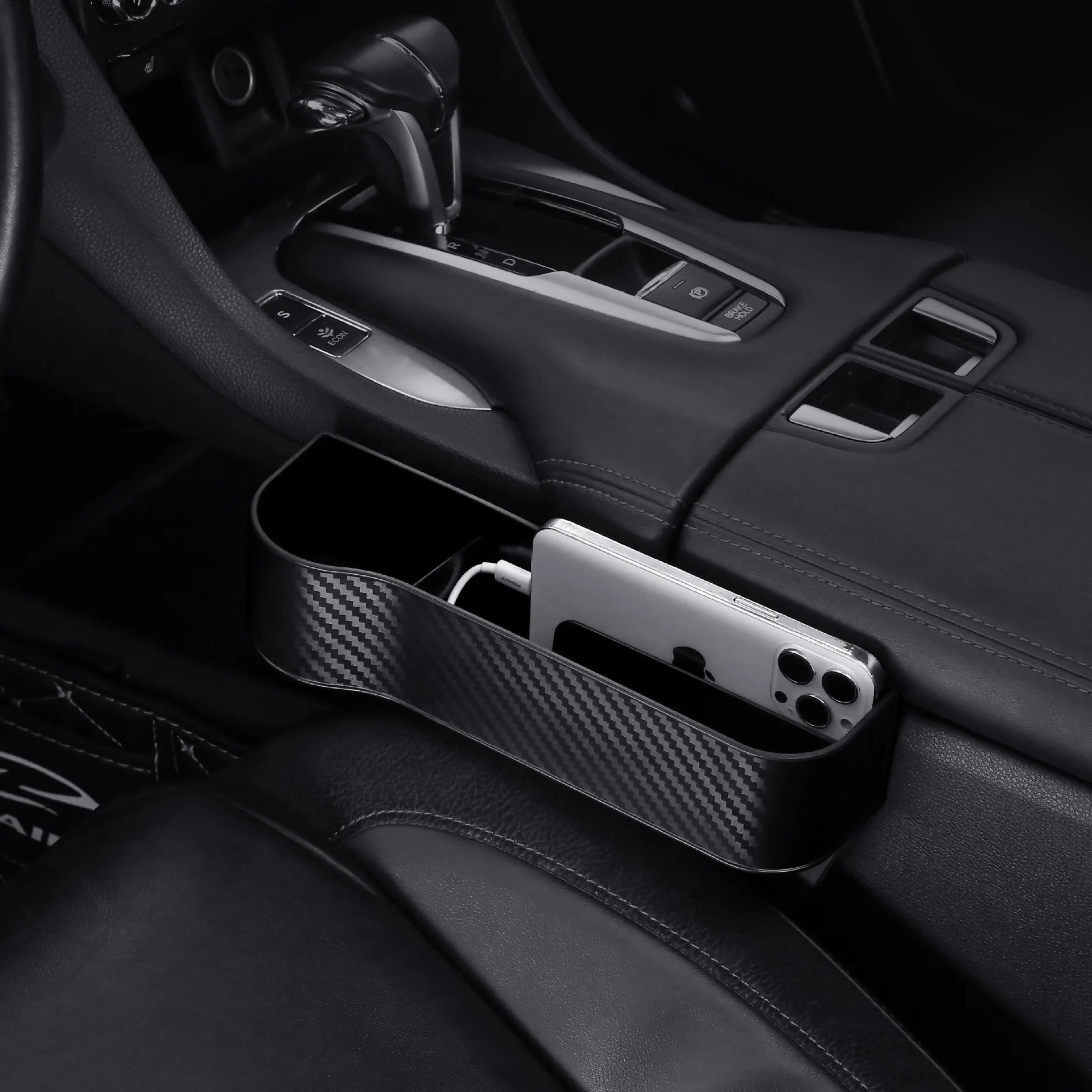 Multifunctional Car Seat Crevice Storage Box Carbon Fiber Gap Filler Organizer Auto Slit Pocket Holder For Phone Small Items