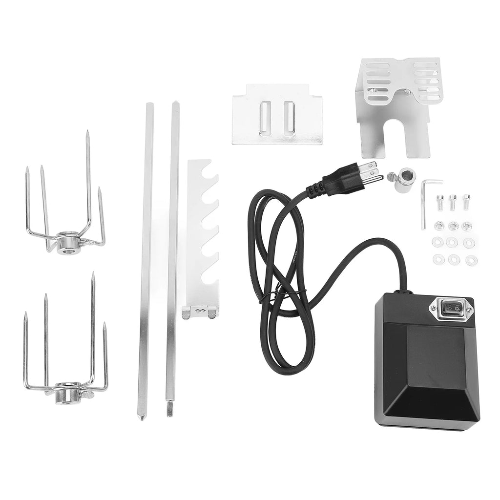 Rotisserie Grill Kit 15kg Load Bearing 2.5rpm/min Switch Stable Rotating Motor Stainless Steel Heavy Duty Rotisserie Kit