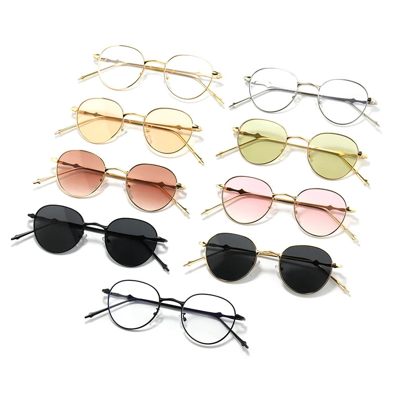 Hiking New Gradient Metal Frame Oval Anti Light Glasses Women Men Retro Eeyglasses Fashion Candy Color Glasses UV400 Female
