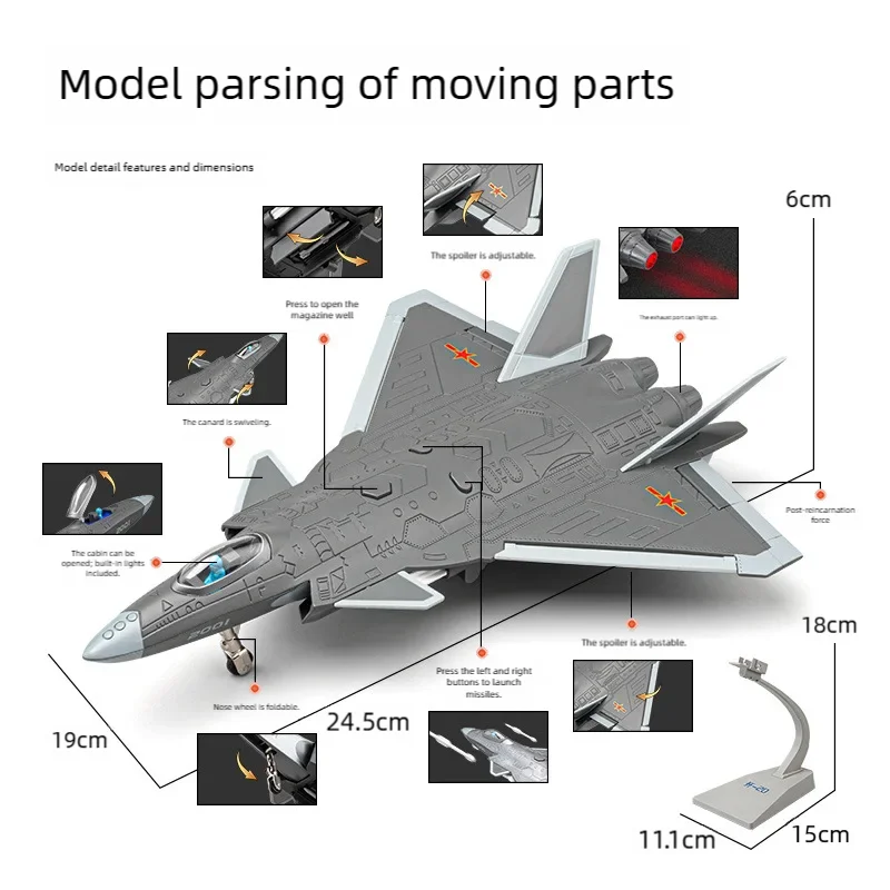 Alloy J-31 Stealth Fighter Bomber Aircraft Model Multi-Purpose Creative Military Aviation Model Building Gifts For Boy Pull-Back