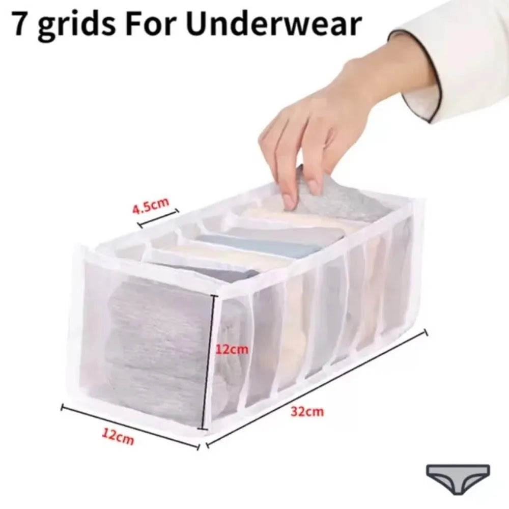 3-Pack Home Storage Boxes Foldable Plaid Underwear Combination Bags - Nylon Drawer Dividers for Socks Panties and Underwear