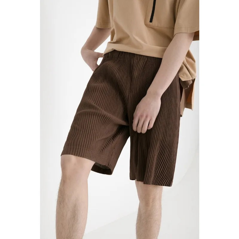 Miyake Pleated Shorts Set 2026 Summer New Sleeveless T-Shirt + Five-Point Pants Loose Versatile Youth Personality Simple Casual