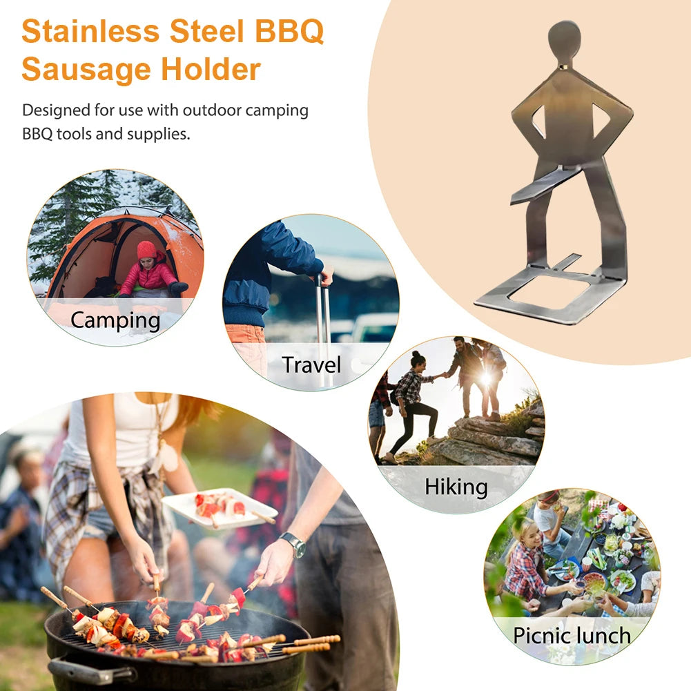 1-5PCS BBQ Sausage Holder Stainless Steel Sausage Roaster Reusable Hot Dog Grill for Outdoor Camping Novelty Party Camping Gifts