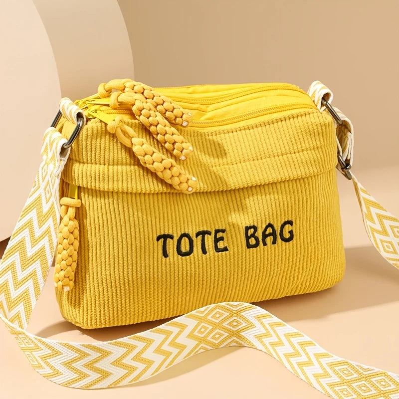 Women's Large Capacity Retro Washed Fabric Bag with Multiple Pockets, Flashy Travel Bag, Lightweight Artsy Casual Crossbody Bag