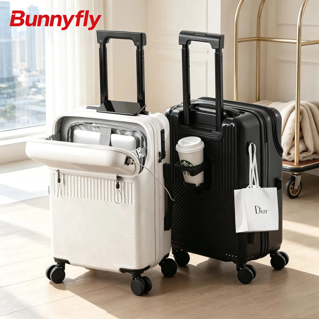 Bunnyfly Stylish Business Suitcase Luggage 20-inch Compact Lightweight Carry-on with Cup Holder for Travel