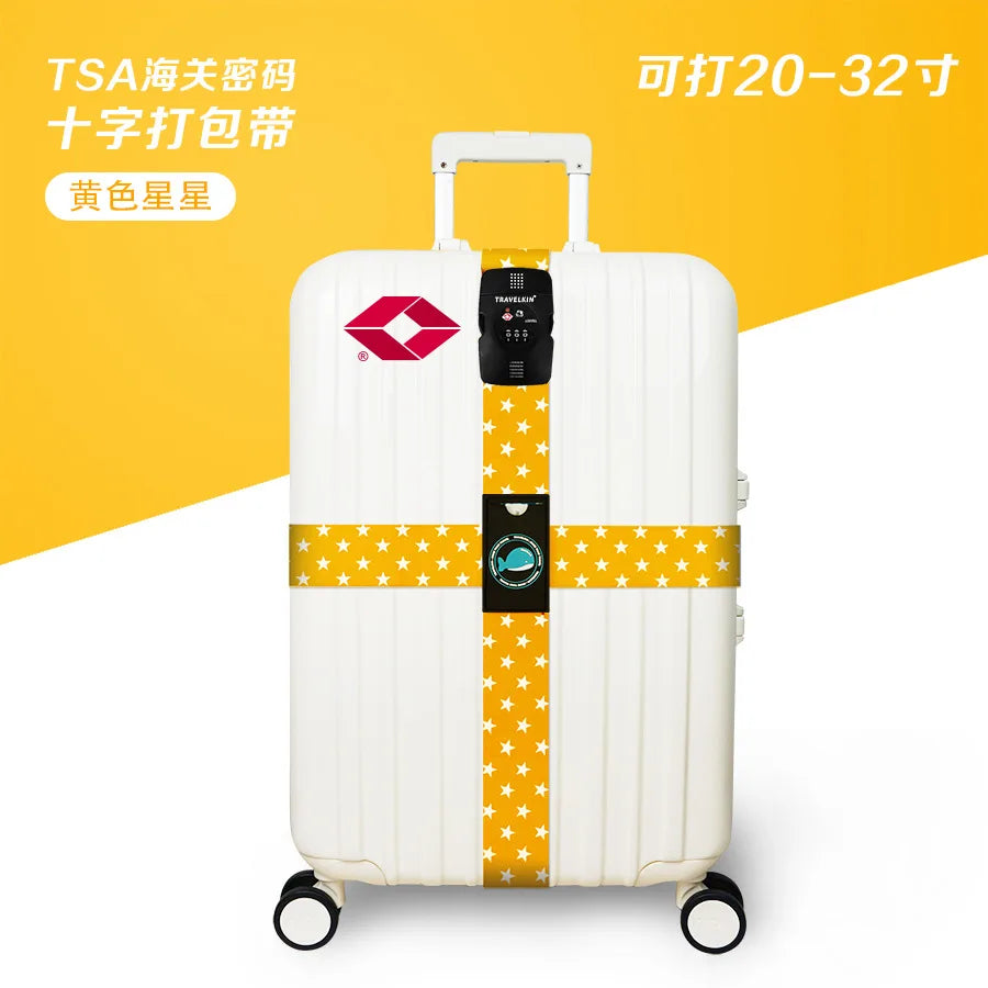 TSA Combination Lock Luggage Straps Adjustable Packing Belts Travel Abroad Customs Lock Binding Straps for 20-32 inch Suitcase