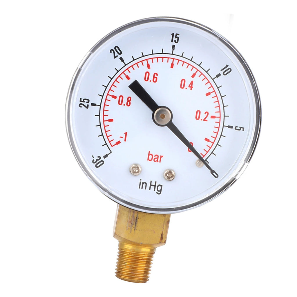 Vacuum Gauge -1-0Bar -30-0inHg 50mm 1/8 BSPT Bottom Connection for Air Water Oil Oil Vacuum Gauge Vacuum Gauge Bottom Connect