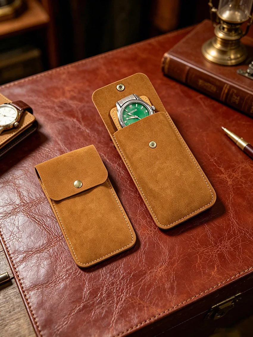 Retro Leather Watch Pouch, Scratch-resistant Snap Closure Watch Protector, Portable Travel Watch Case