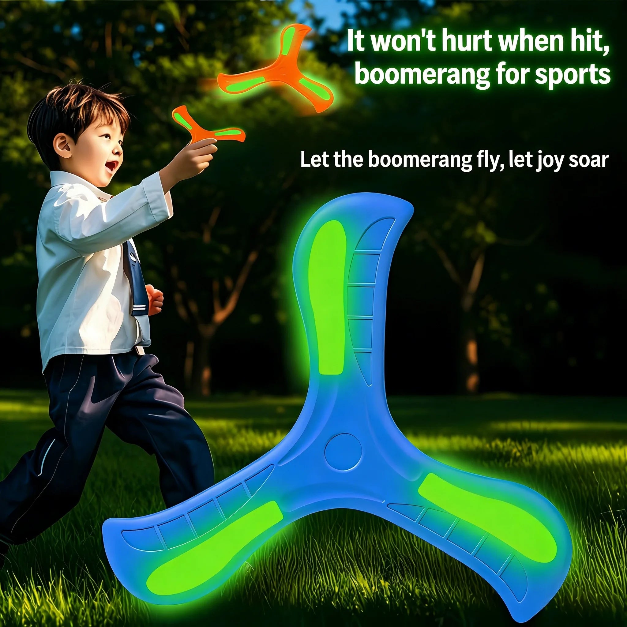 Luminous Boomerang Toy Three-leaf Returning Flying Disc Safe Soft Outdoor Sports Game for Kids Adults Parent-Child Interaction
