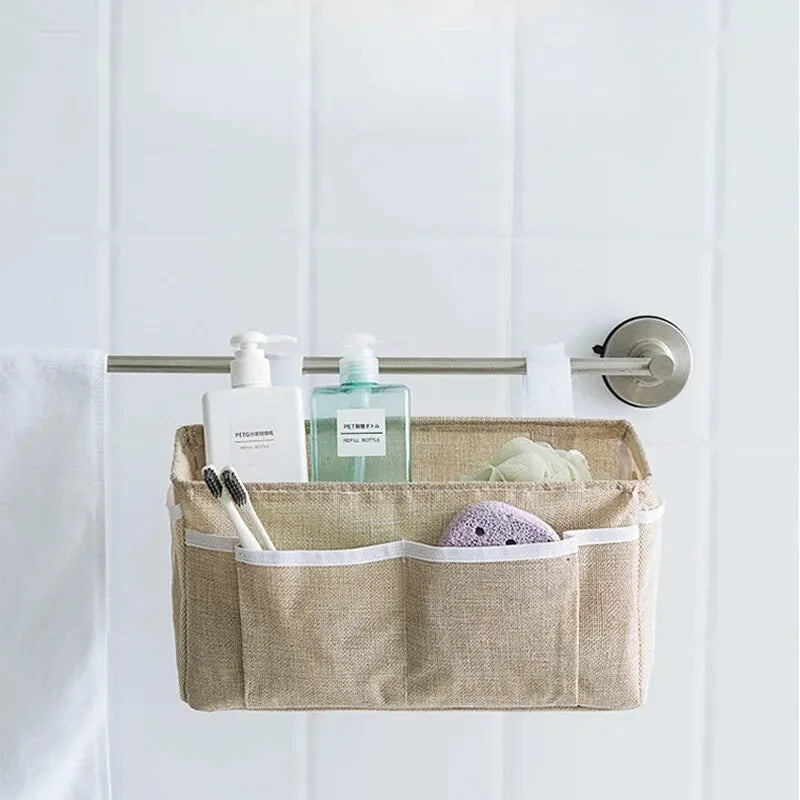 Cotton Linen Book Storage Bag, Bedside Storage Hanging Bag, Bedside Miscellaneous Storage Bag, Wall Storage Hanging Bag