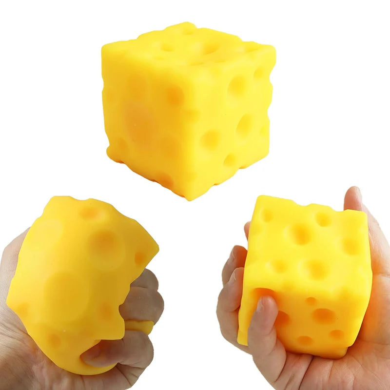 Yellow Cheese Squeeze Toy Soft Rubber Novelty Stress Ball Bouncing Play for Anxiety Relief Focus Training Fun Cheese Cube Design
