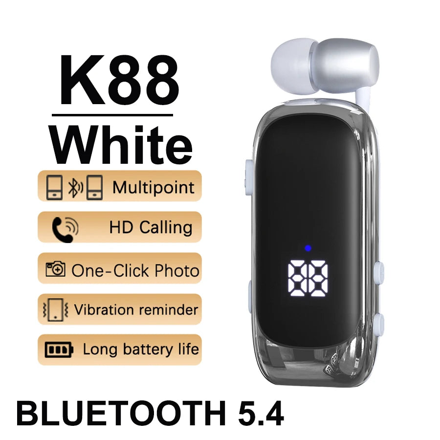 K75 Lavalier Business Headset Bluetooth 5.4 Bass Earphone HD Call Vibration Reminder+Voice Number Reporting Wireless Headphone