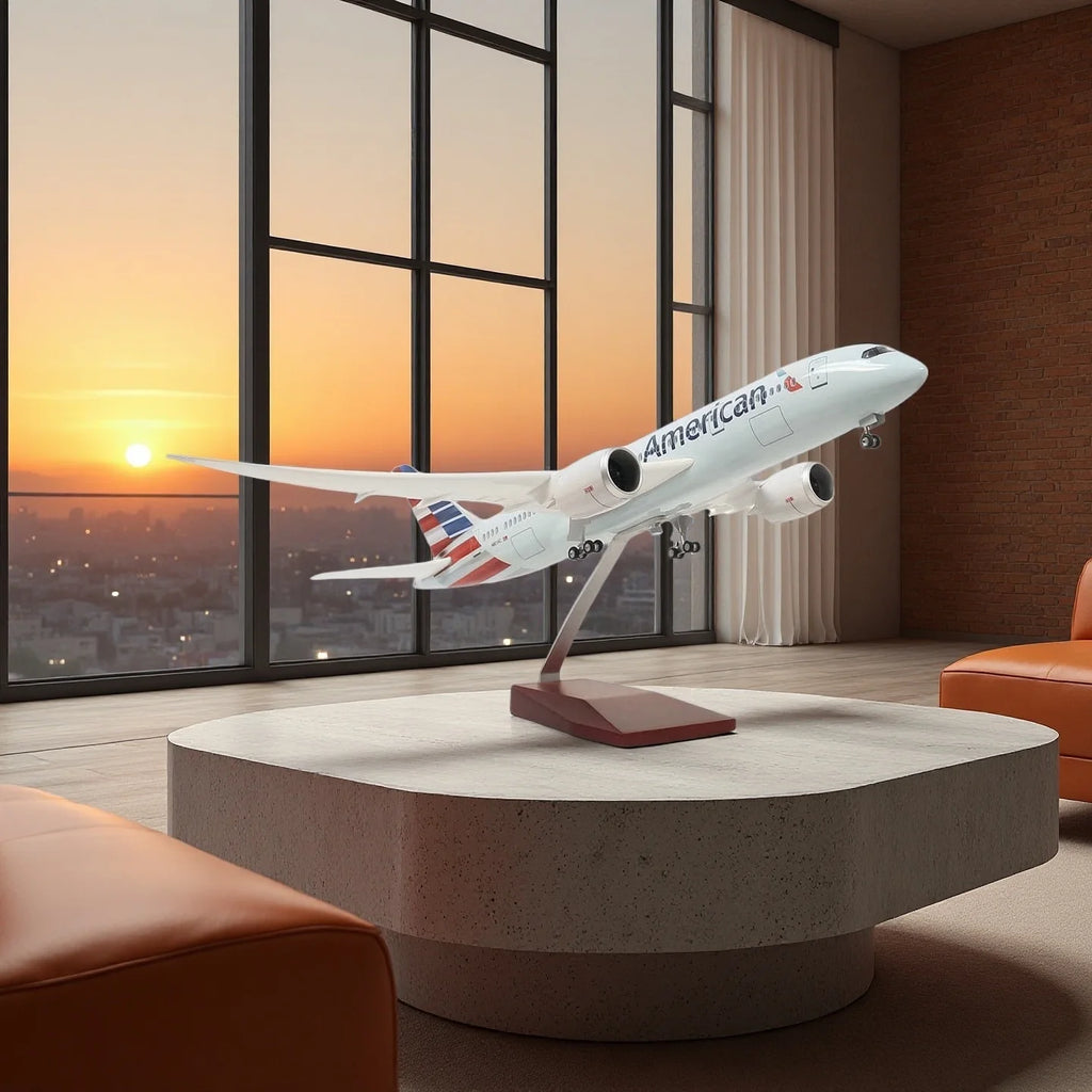 1:130 Scale Toy Plane Model B787 American Airways Resin Diecast Airplane With Light and Wheel for Colelction Display Toy Gift