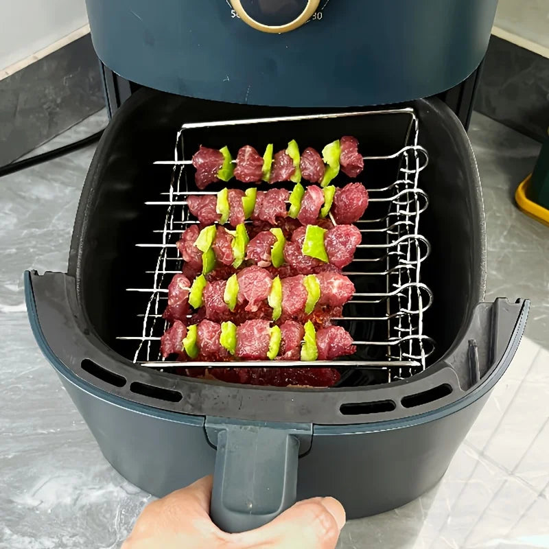 Rectangle Baking Tray Skewer Air Fryer Stainless Steel Grill Rack Detachable String Grill Barbecue Skewer  Airfryer Cooking Rack