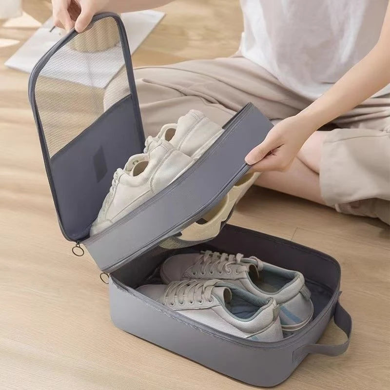 Travel Shoe Bags for Packing in Suitcase Shoe Travel Bag Organizer with Handle Multi-Layer Compartments Holds 3 Pairs of Shoes