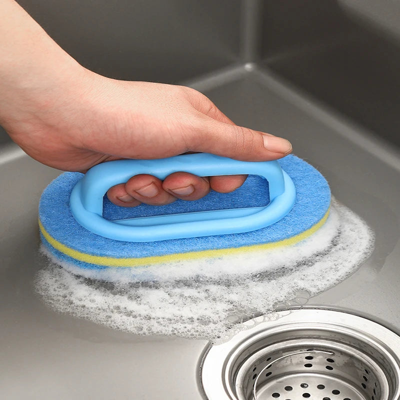 Cleaning Brush with Handle Kitchen Sponge Wipe Thickening Bathroom Tile Cleaning Sponge Household Stain Removal Clean Tools
