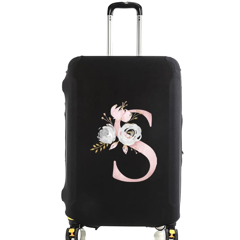 Luggage Case Suitcase Protective Cover Pink Flower Letter Name Pattern Travel Elastic Luggage Dust Cover Apply 18-28 Suitcase