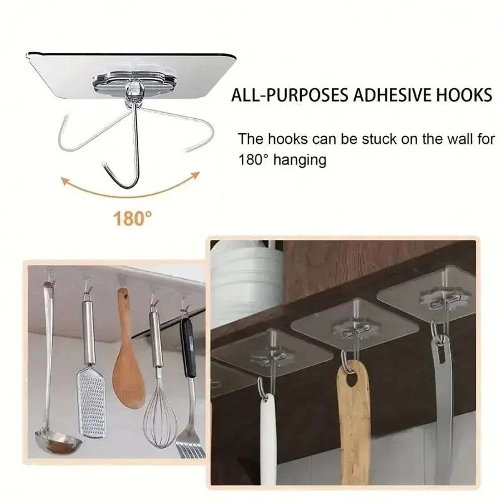 10/20/30PCS Kitchen Self-adhesive  Wall Hooks Multi-Purpose Stainless Steel Keys Towel Holder For Kitchen Bathroom Accessories