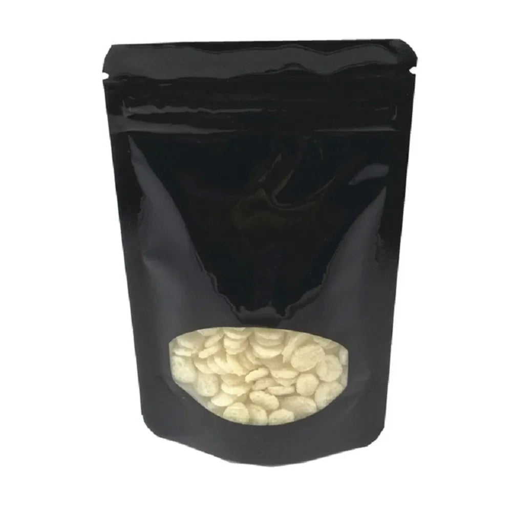 100Pcs Glossy Colors Aluminum Foil Stand Up Zip Lock Pouches with Clear Window Plastic Packaging Bag Gift Snacks Beans