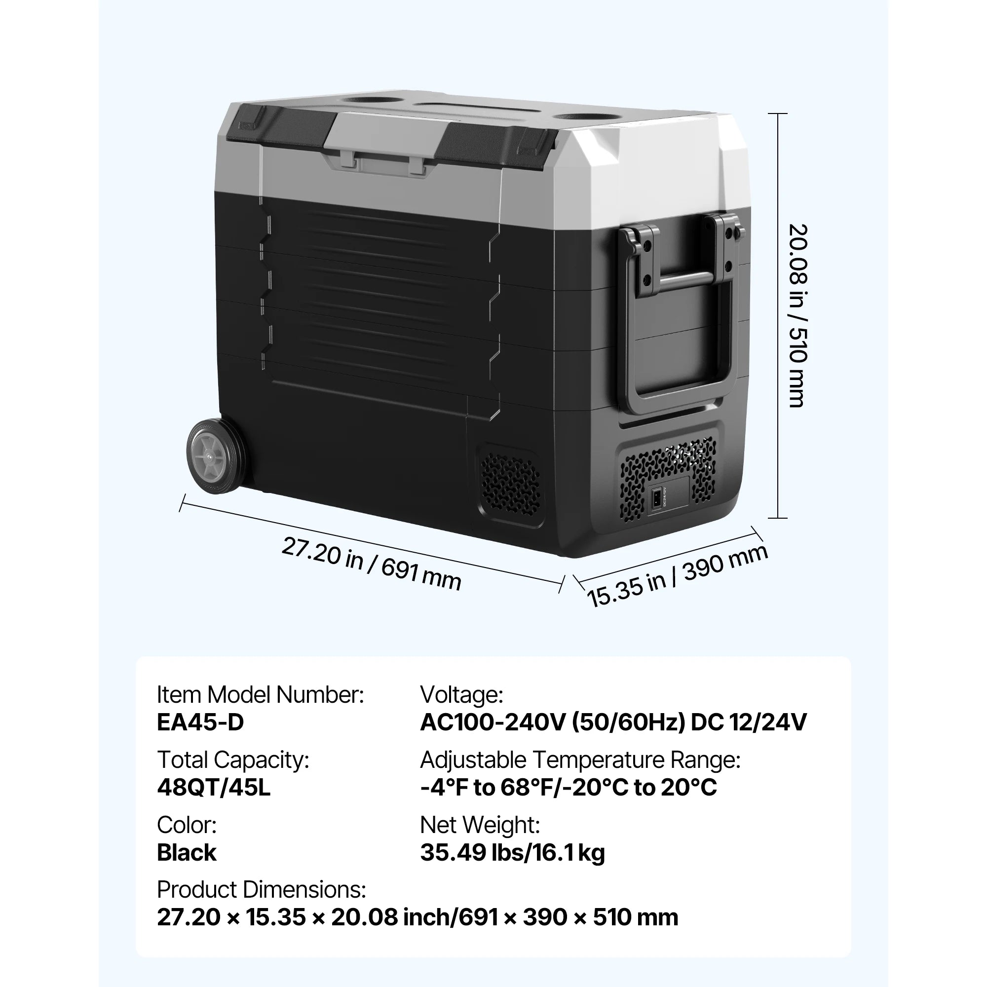 SucceBuy 35L 45L 55L Portable Foldable Handle Car Refrigerator with Wheel -4°F to 68°F Truck Refrigerator with APP Control Compressor Freezer for Camping Picnics Car Home Traval